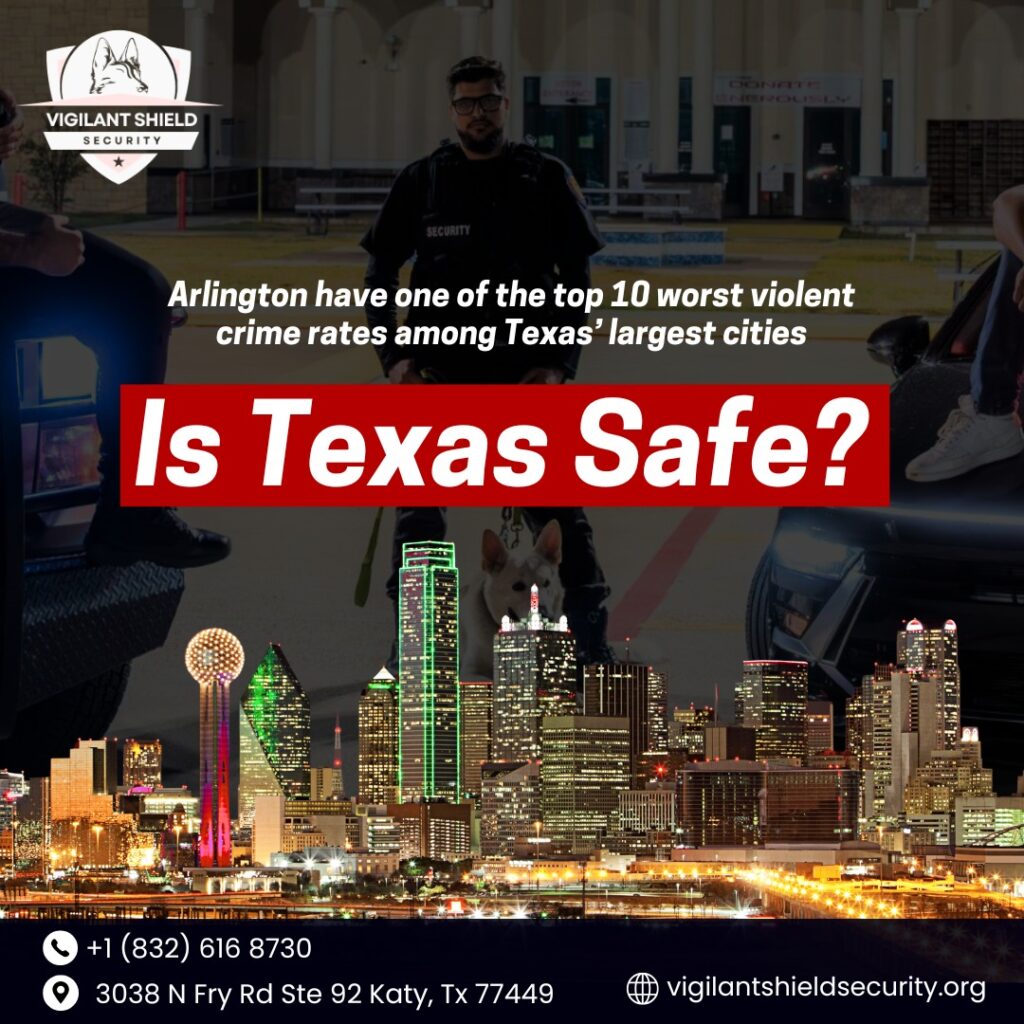 An image saying is texas safe vigilant shield security services